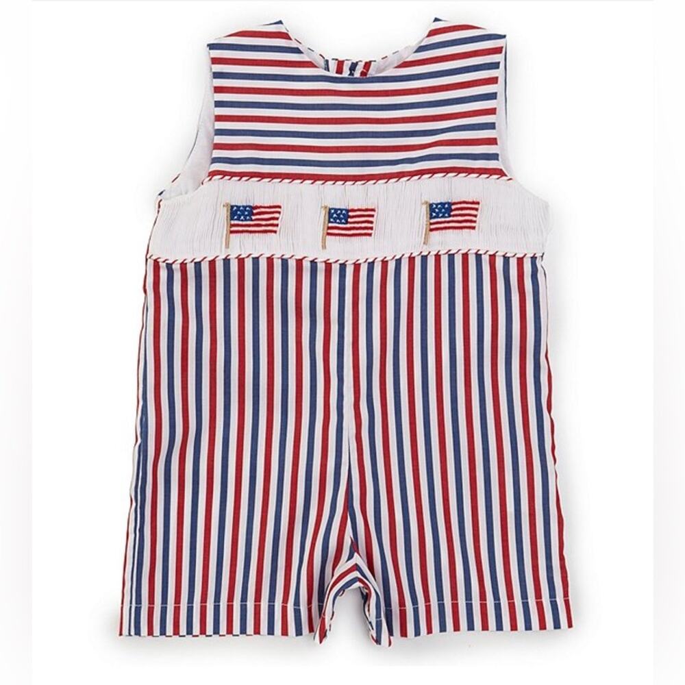 Edgehill Collection Round Neck Sleeveless Smocked American Flag Jon Jon 2T - Picture 2 of 6